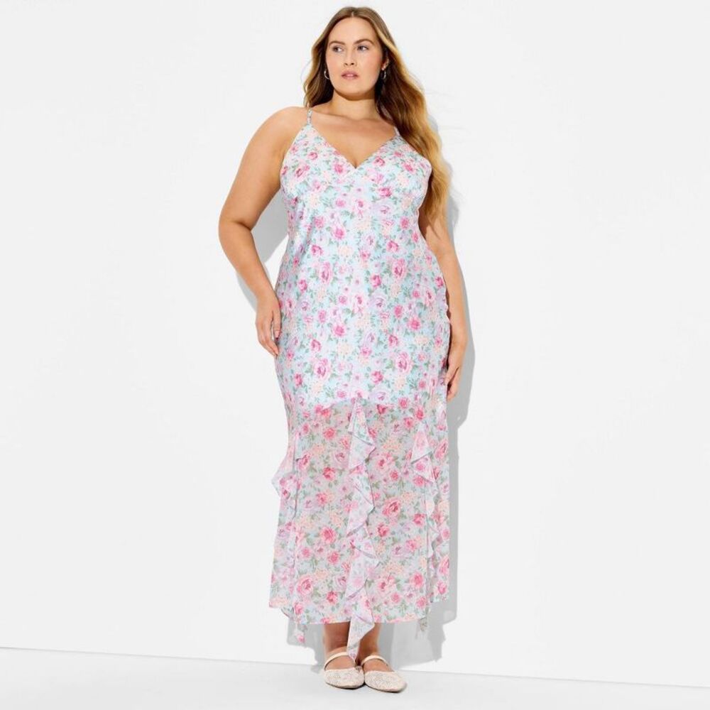Women's Maxi Slip Dress - Wild Fable Blue Floral 3X